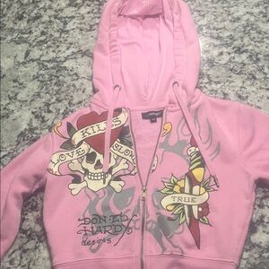 Ed Hardy Cropped Light Pink Graphic Hoodie